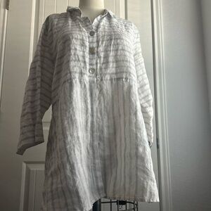 Habitat 100% lined white grey Striped Button-Up Tunic large